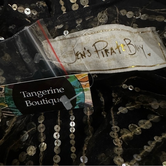 Jen’s Pirate Booty Black Gold Sequin Mesh Mini Dress XS Art Deco Cocktail - Picture 10 of 12